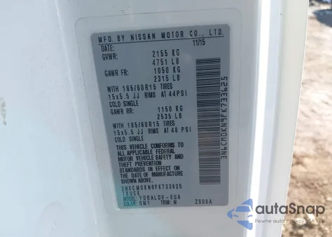 2015 Nissan Nv200 S z USA, uszkodzony, nr VIN 3N6CM0KN9FK733625